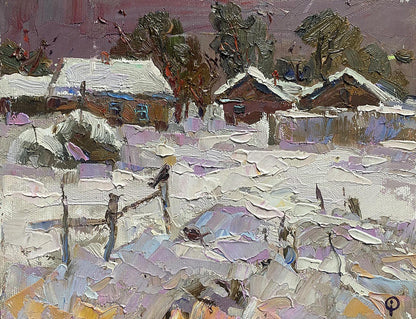 Oil painting Village landscape 