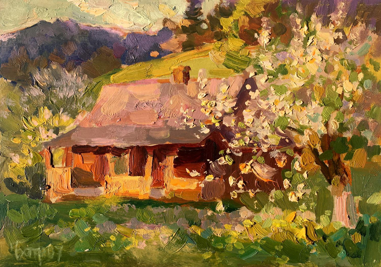 Oil painting Apple trees bloom Batrakov Vladimir Grigorievich