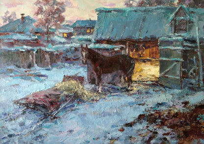 Oil painting Winter yard Alexander Nikolaevich Cherednichenko