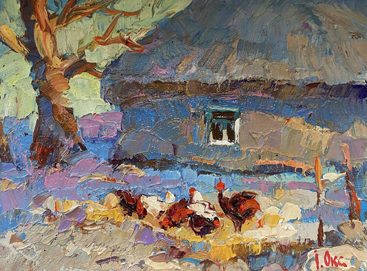 Oil painting Frost in the yard Oksana Ivanyuk