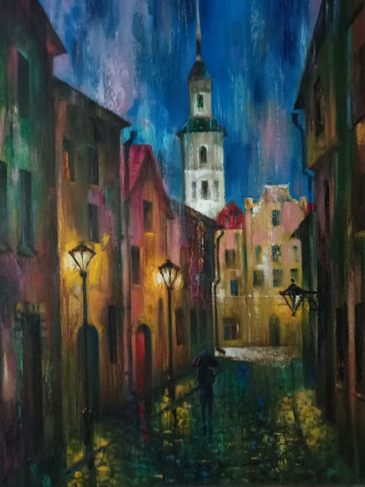 Oil painting Night city Anatoly Borisovich Tarabanov
