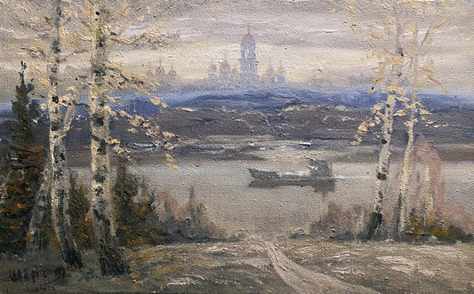 Oil painting On the river bank Anatoly Shariy
