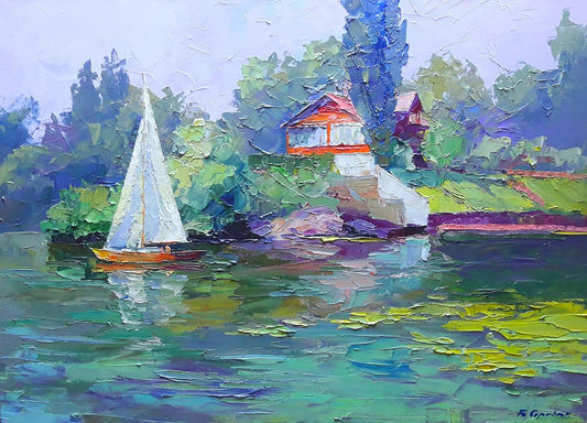 Oil painting White sailboat Serdyuk Boris Petrovich