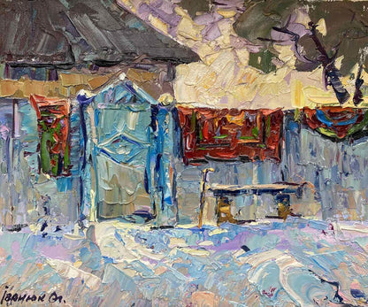 Oil painting Village landscape 