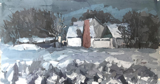 Oil painting Winter village landscape Sakhno Ludmila