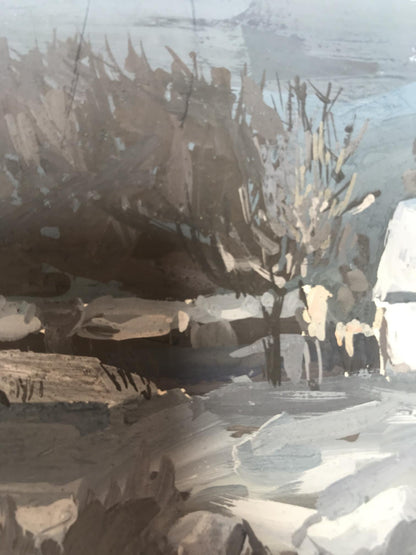 Oil painting Winter village landscape Sakhno Ludmila
