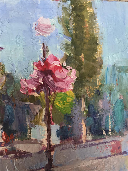 In Nikolay Borisovich Kuzeminsky's oil painting, a cityscape is illustrated