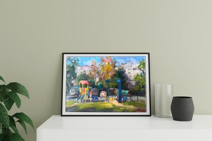 Oil painting Children's playground in the yard Kuzeminsky Nikolay Borisovich