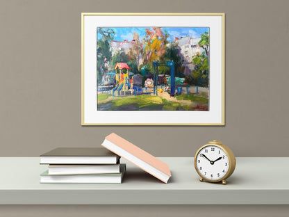 Oil painting Children's playground in the yard Kuzeminsky Nikolay Borisovich