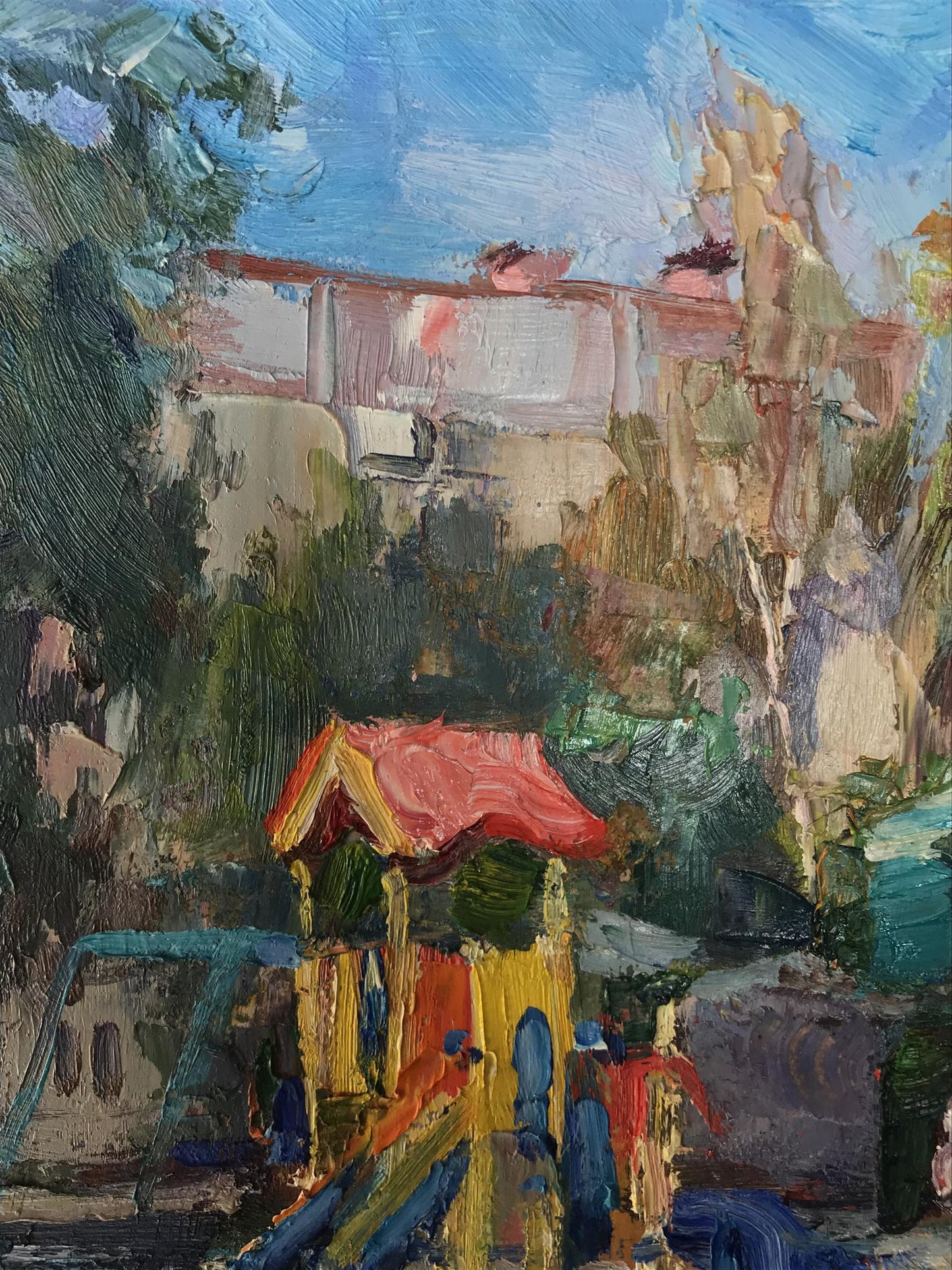 Oil painting Children's playground in the yard Kuzeminsky Nikolay Borisovich