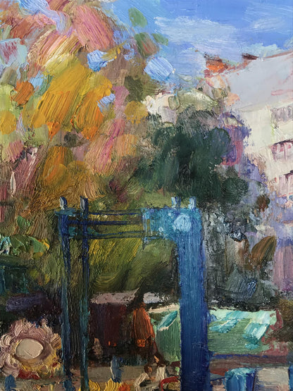 Oil painting Children's playground in the yard Kuzeminsky Nikolay Borisovich