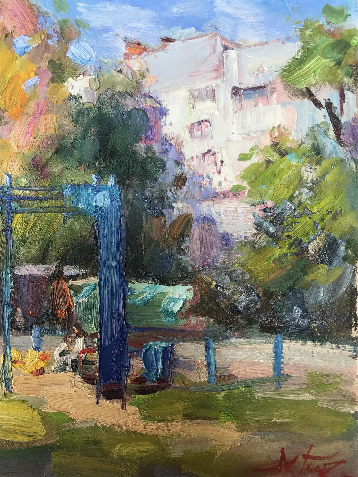 Oil painting Children's playground in the yard Kuzeminsky Nikolay Borisovich