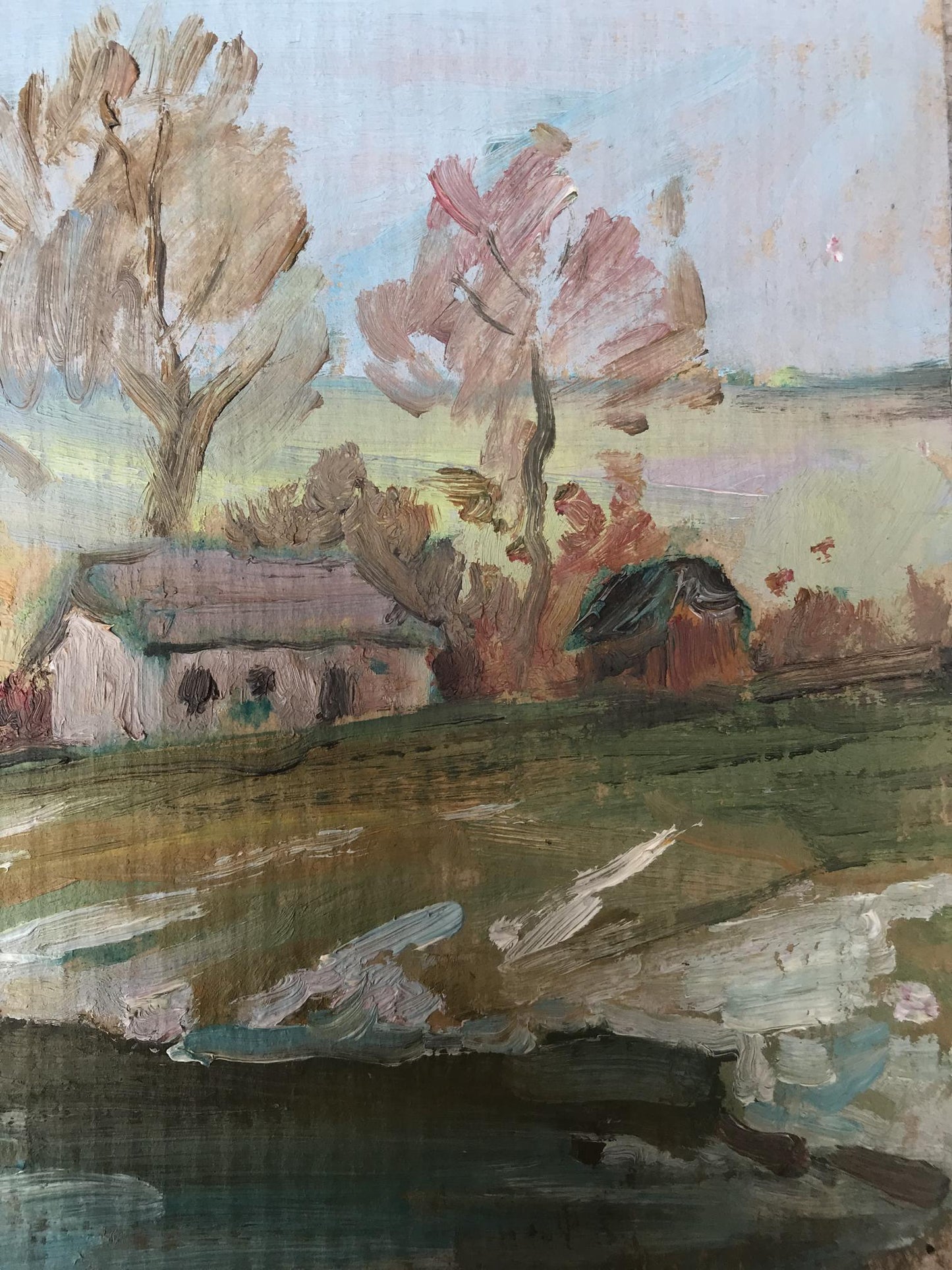 Oil painting House on the outskirts Unknown artist