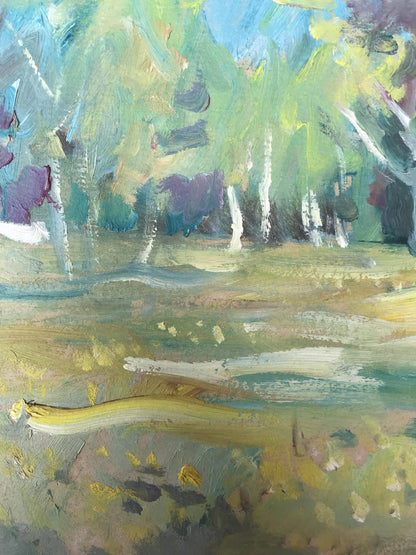 Oil painting Yellow flowers in the forest Unknown artist