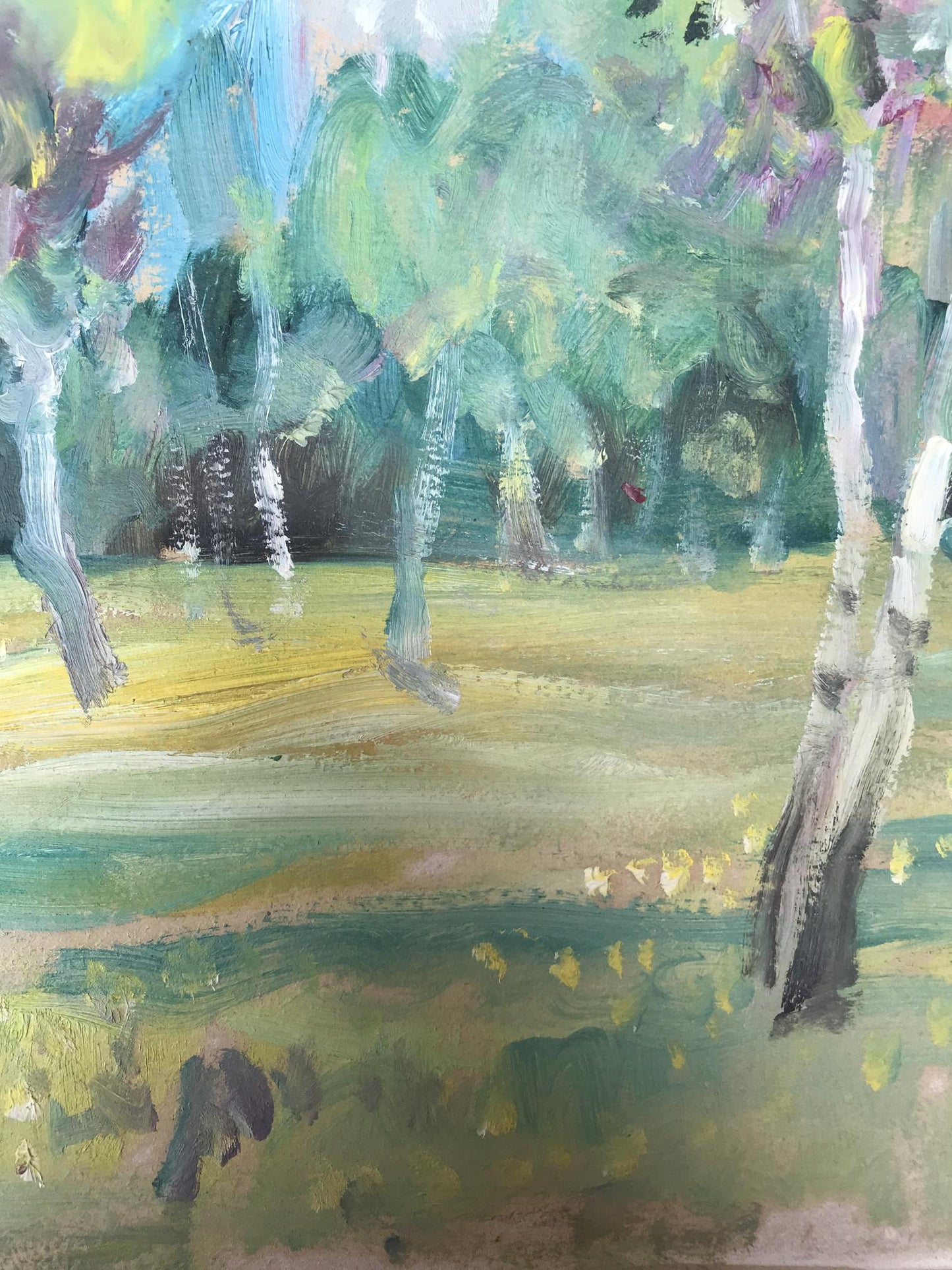 Oil painting Yellow flowers in the forest Unknown artist