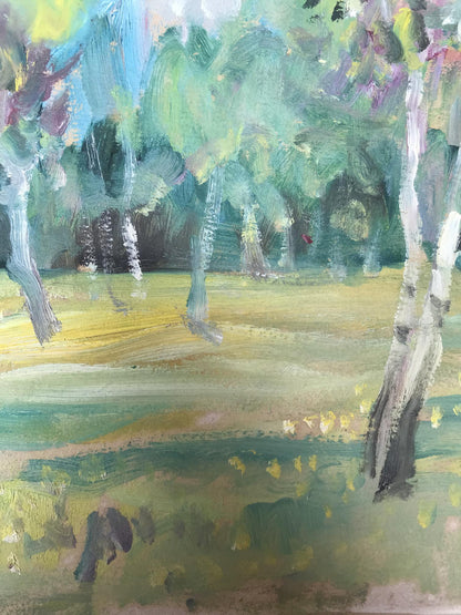 Oil painting Yellow flowers in the forest Unknown artist