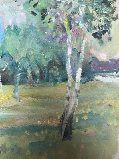 Oil painting Yellow flowers in the forest Unknown artist