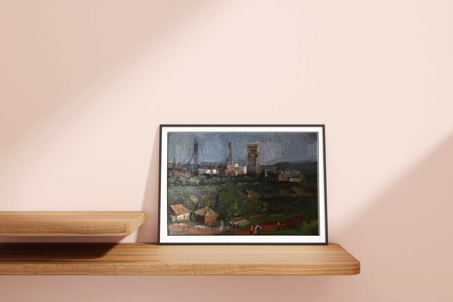 Oil painting "City View" by an Unknown Artist, depicting the vibrant energy of urban life.