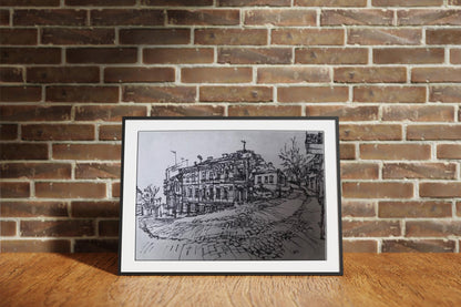 An unidentified artist's graphic painting of an ancient city