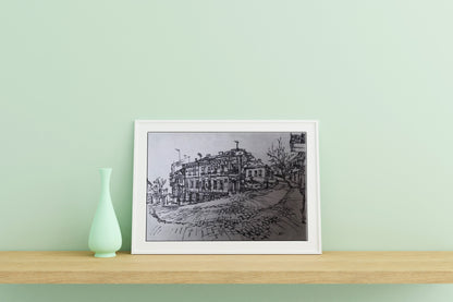 Graphic painting depicting an ancient city by an unknown artist