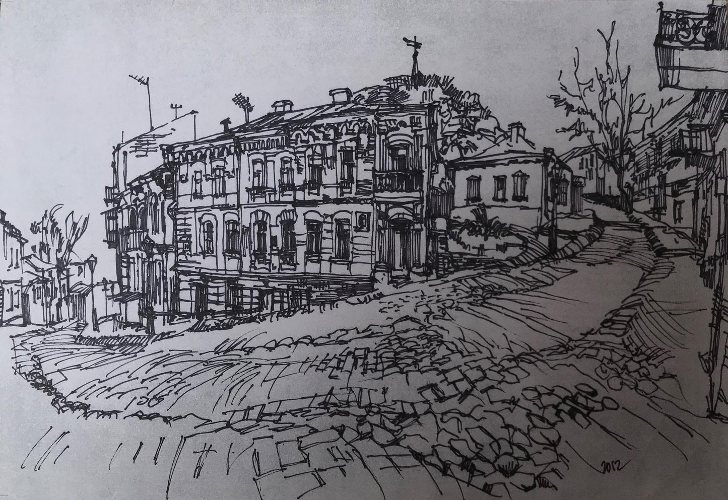 Graphic painting Ancient city Unknown artist