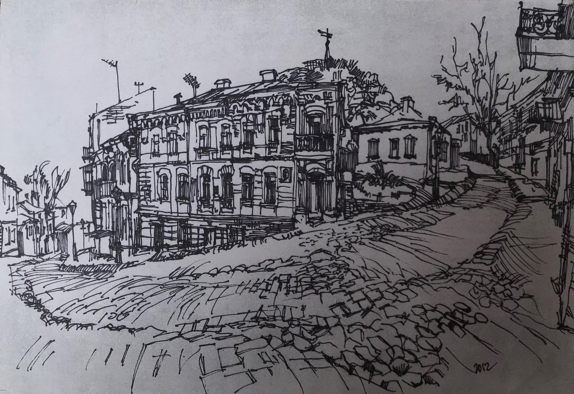 Graphic painting Ancient city Unknown artist