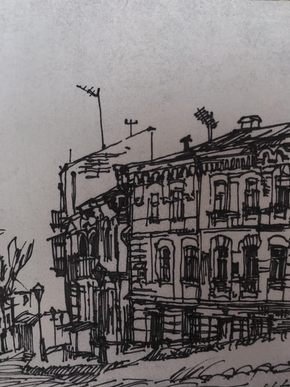 In this graphic painting by an unknown artist, an ancient city is portrayed