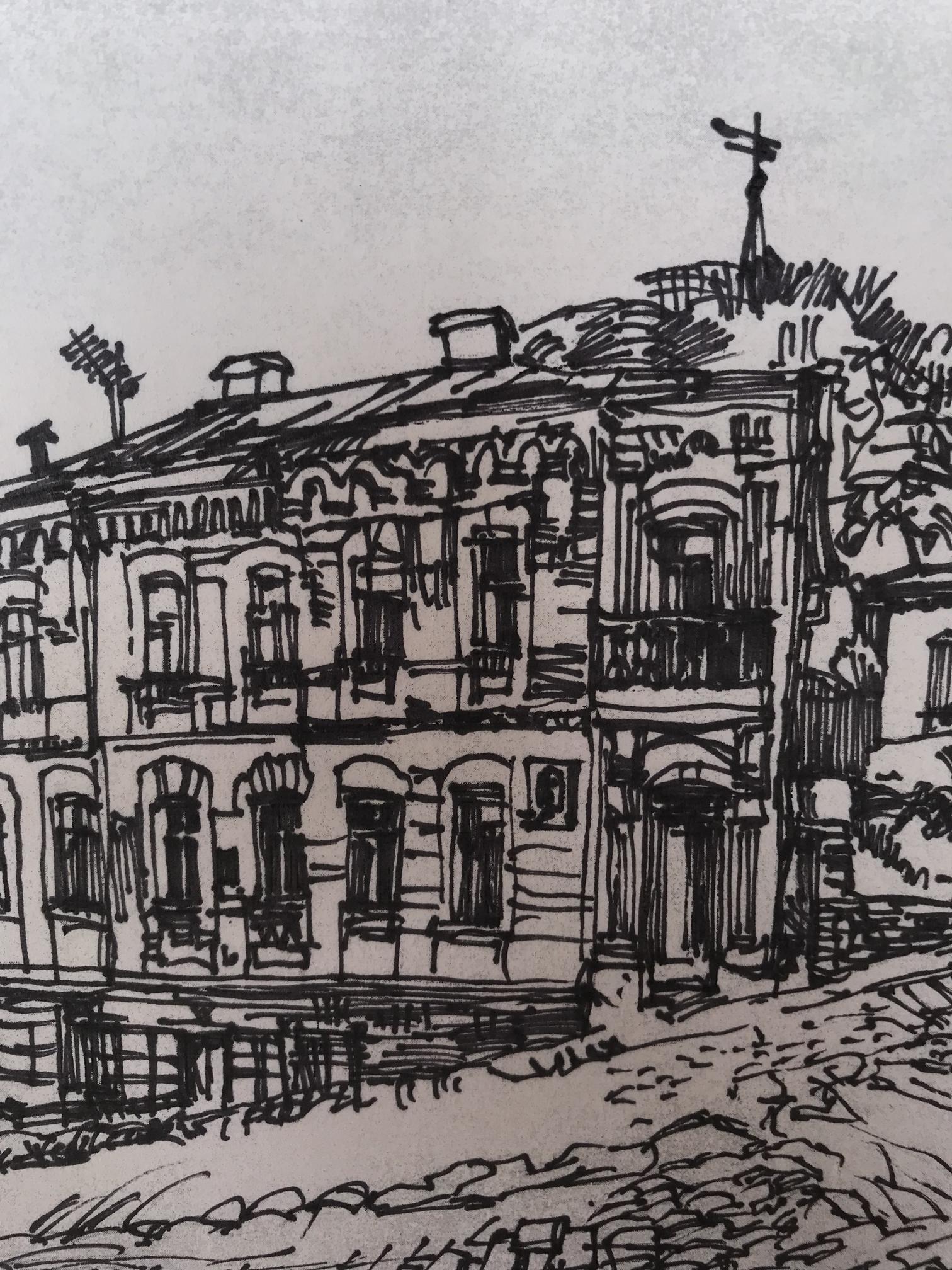 The charm of an ancient city is depicted in this graphic painting by an unknown artist