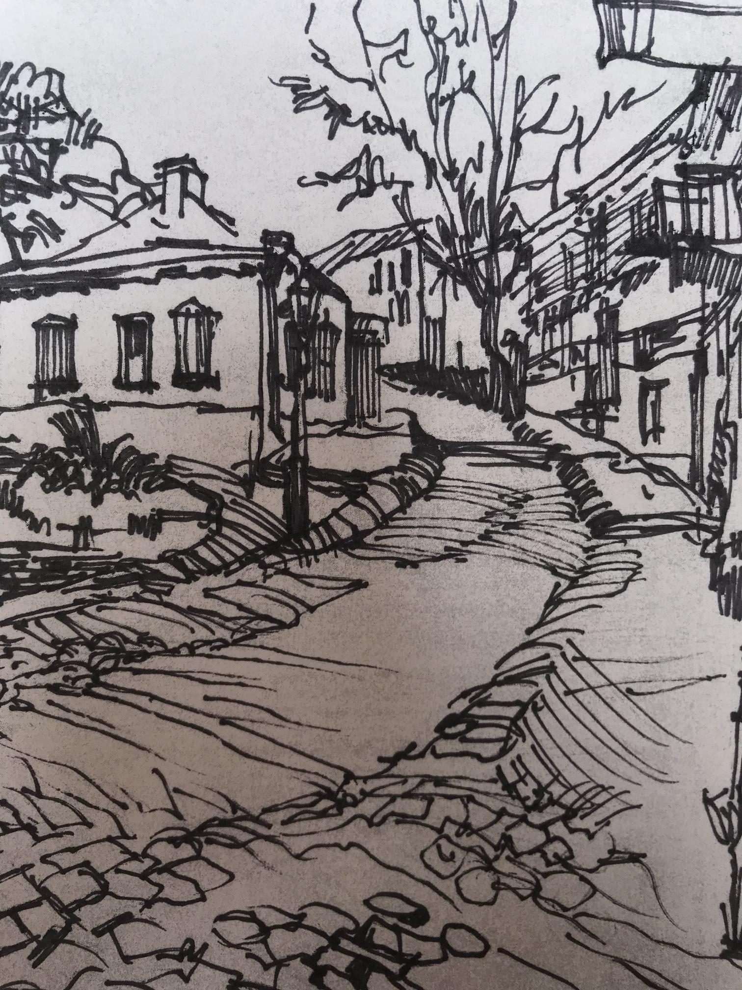 An unidentified artist's graphic artwork captures the essence of an ancient city