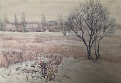 Watercolor painting The coming of winter Unknown artist