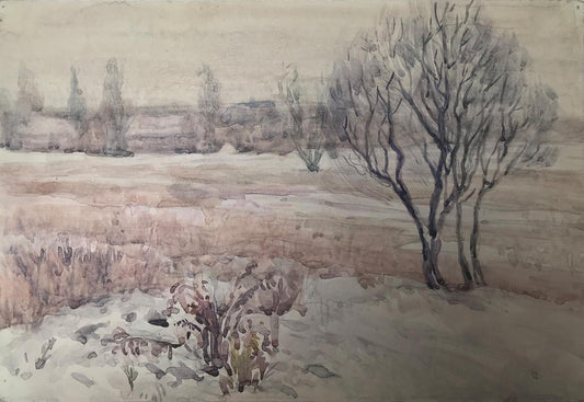 Watercolor painting The coming of winter Unknown artist