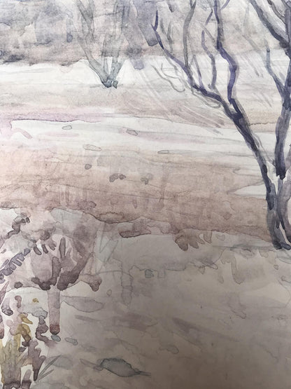 Watercolor painting The coming of winter Unknown artist