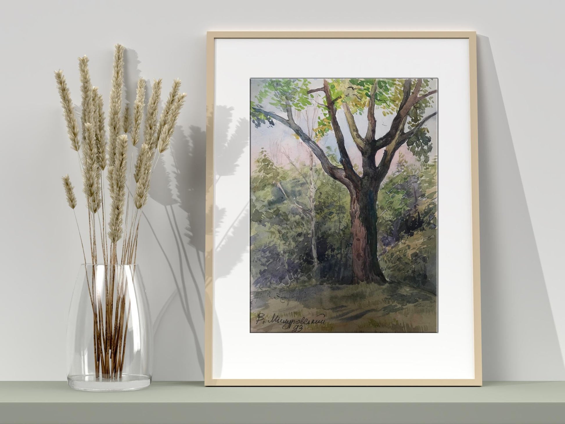 Watercolor painting Lonely tree 