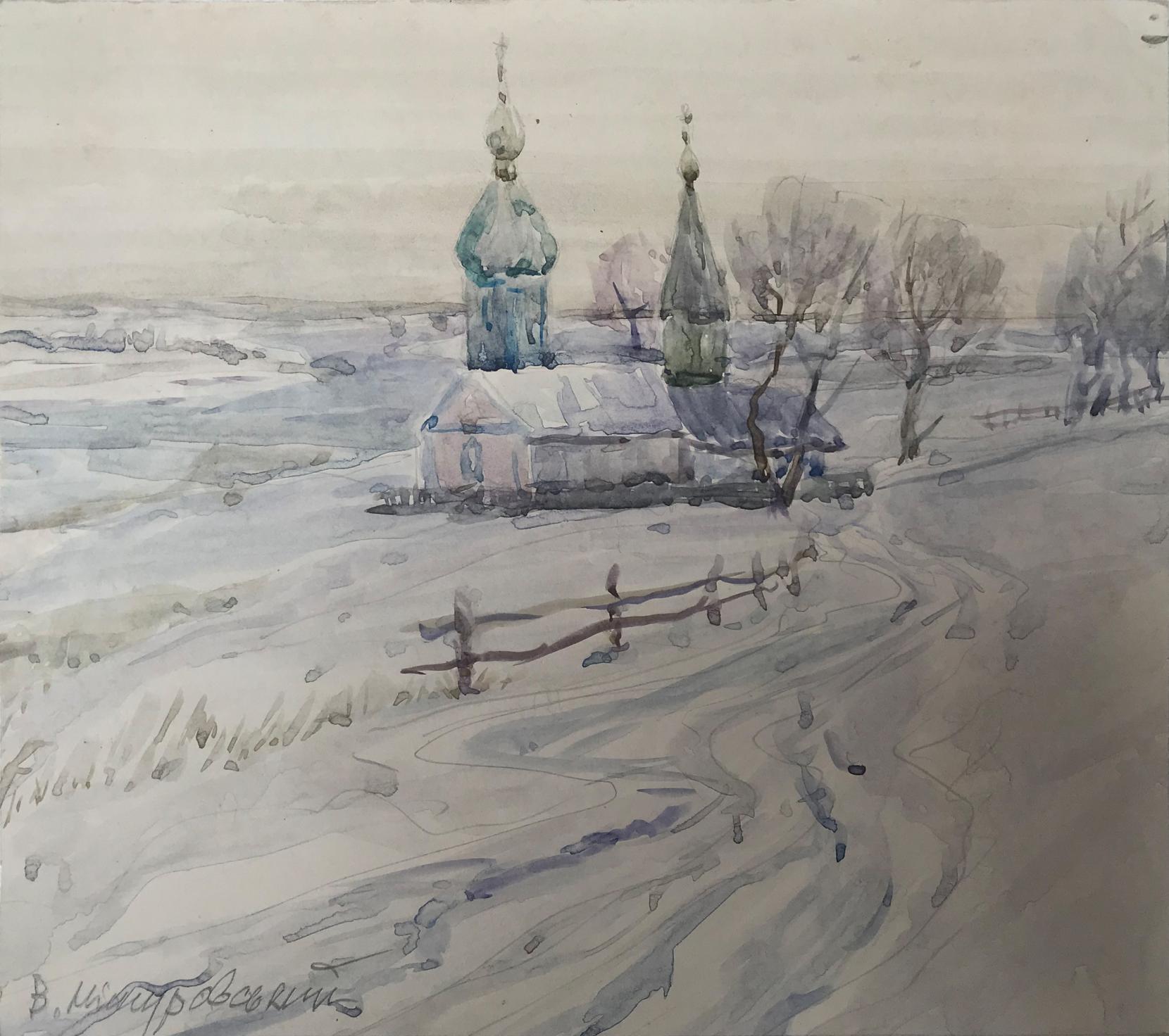 Watercolor painting Cold winter Myshurovsky Victor