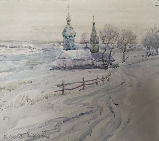 Watercolor painting Cold winter Myshurovsky Victor