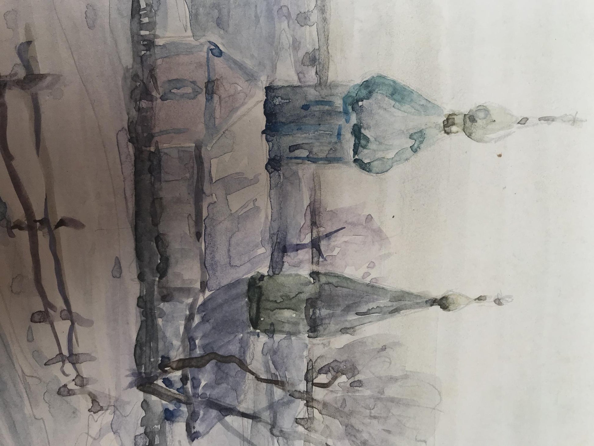 Watercolor painting Winter Nature Landscape 