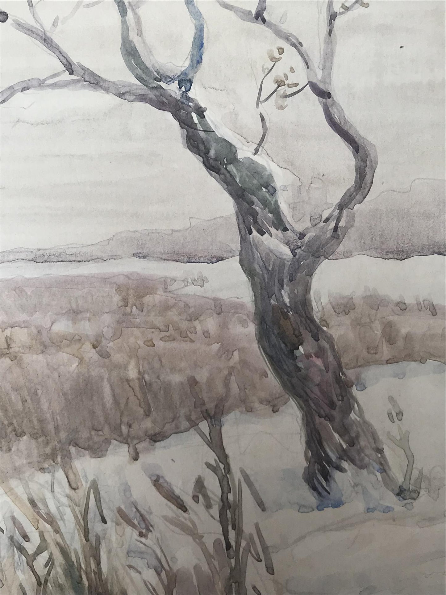 Watercolor painting Winter Nature Landscape 