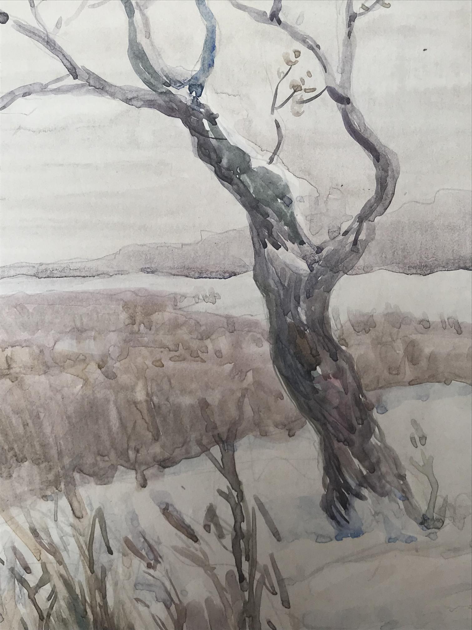 Watercolor painting Winter Nature Landscape 