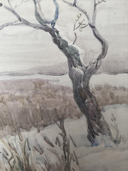 Watercolor painting Winter Nature Landscape 