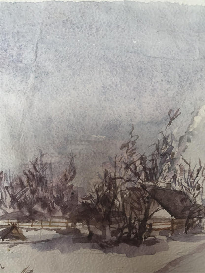 Watercolor painting Winter in the village Unknown artist