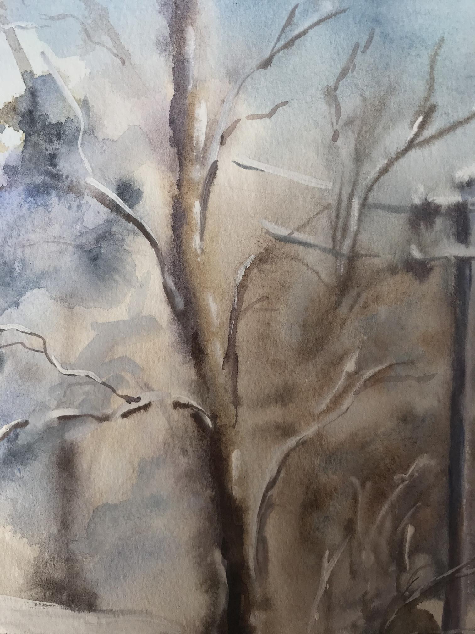 Victor Wihyrovskii's watercolor painting capturing "Streets in the Snow"