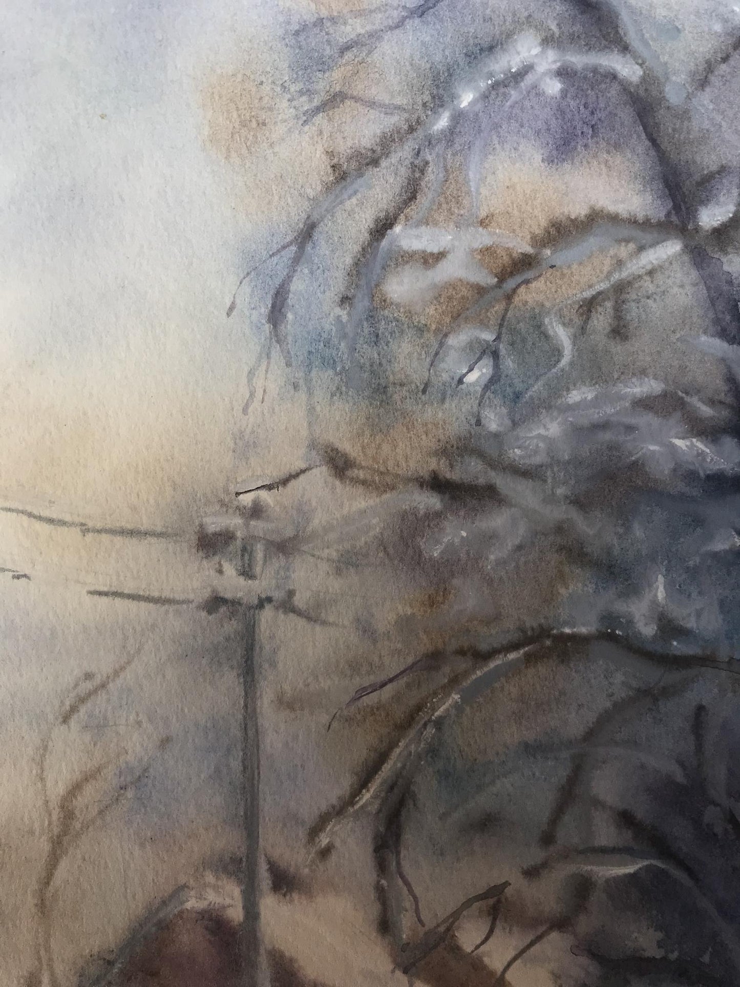 Watercolor painting titled "Streets in the Snow" by Victor Wihyrovskii