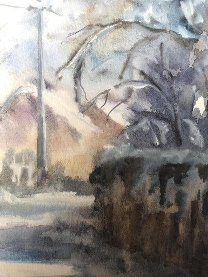 Streets in the Snow illustrated in watercolor by Victor Wihyrovskii