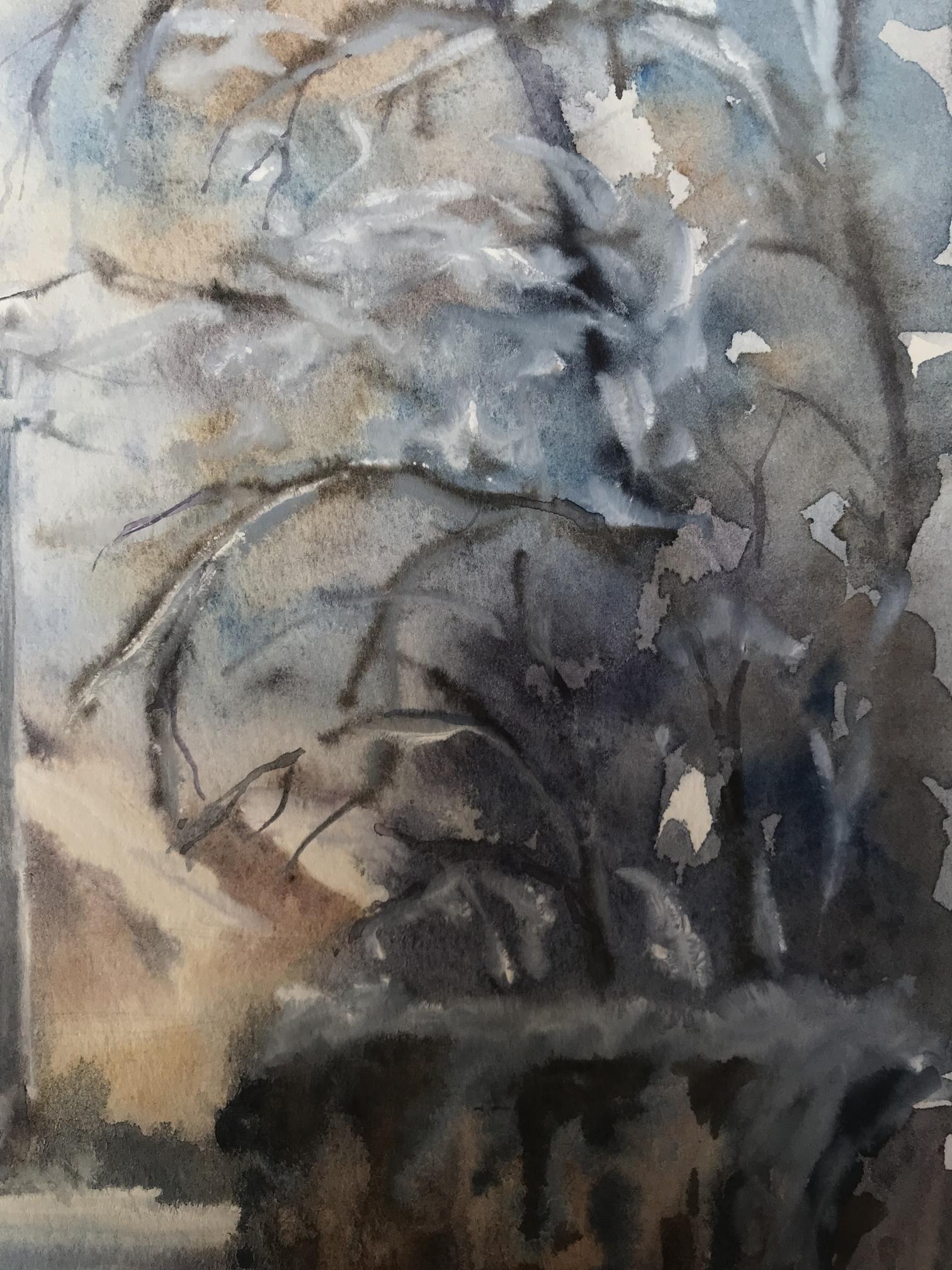 Victor Wihyrovskii’s watercolor canvas showcasing "Streets in the Snow."