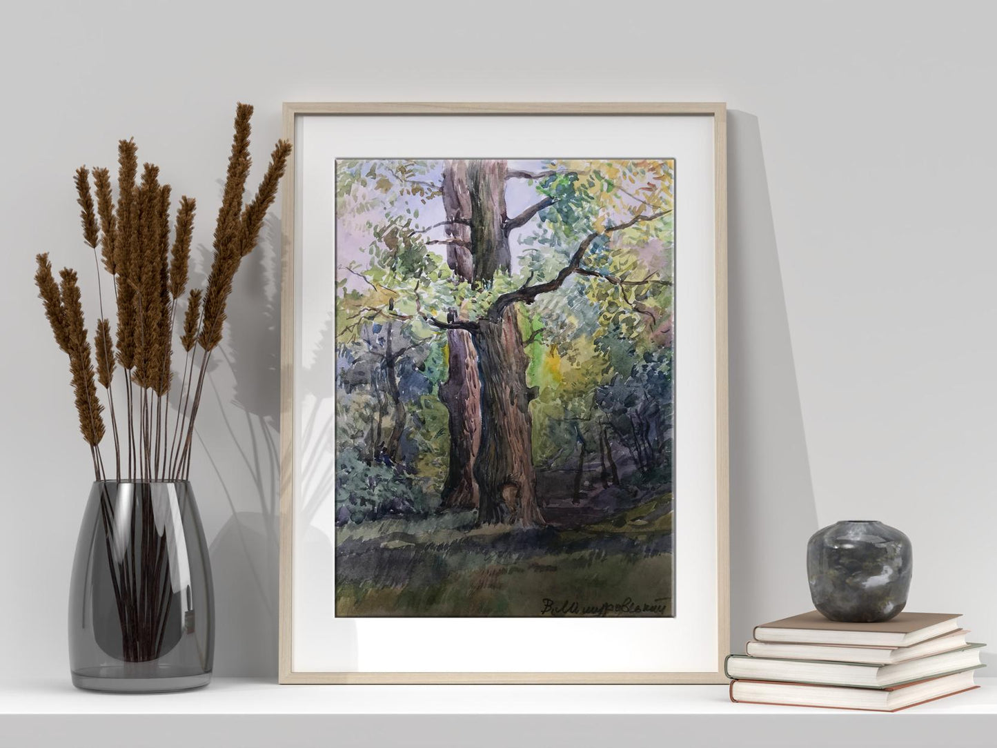 Watercolor painting forest 