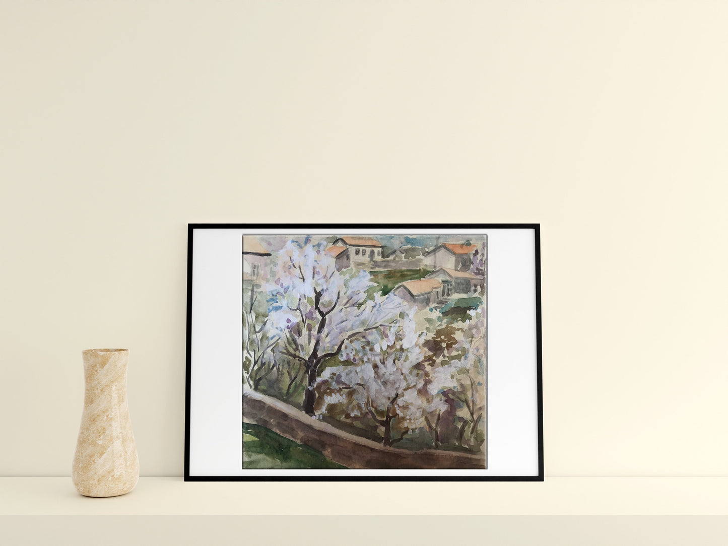 Watercolor painting Trees bloom Unknown artist