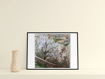 Watercolor painting Trees bloom Unknown artist