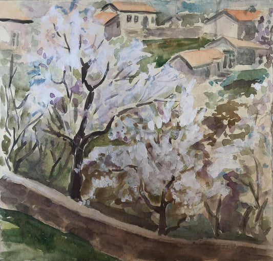 Watercolor painting Trees bloom Unknown artist