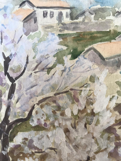 Watercolor painting Trees bloom Unknown artist
