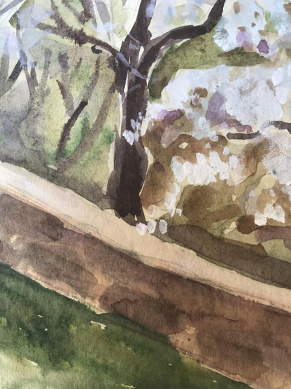 Watercolor painting Trees bloom Unknown artist